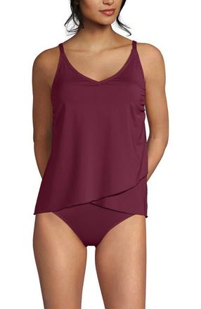 Lands End Tulip Hem Tankini Top in Burgundy Spritz at Nordstrom, Size X-Small P