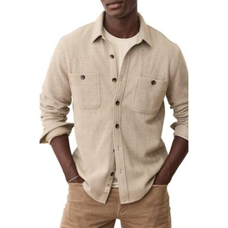 Marine Layer Pacifica Herringbone Stretch Twill Overshirt in Taupe Herringbone at Nordstrom, Size Small