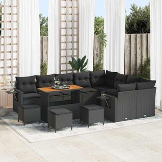 vidaXL Conjunto De Sof&aacute; De Jard&iacute;n 13 Pcs Negro Rat&aacute;n Sint&eacute;tico Vidaxl
