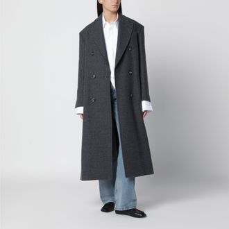 Ami Lungo cappotto doppiopetto in lana grigio antracite