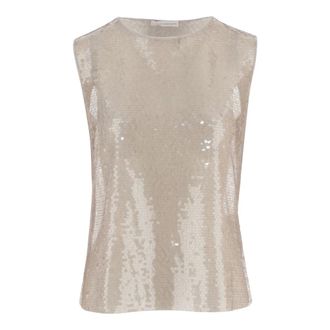 Niccol&ograve; Pasqualetti Sleeveless Tops, female, Beige, Size: XS Sequined Tank Top