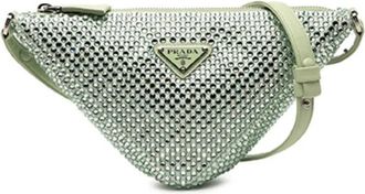Prada 2013-2025 Satin Crystal Embellished Triangle Pouch shoulder bag - Groen