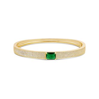 SHYMI Pav&eacute; Bangle with Center Stone -.925 Sterling Silver, 14K Gold-Plated, Rhodium Plated Cubic Zirconia, Extender, Day to Night