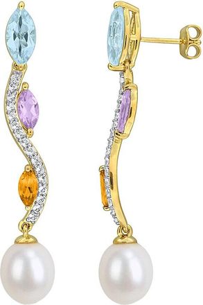 Rina Limor Gold-Plated Silver 4.66 Ct. Tw. Gemstone & 9-9.5Mm Pearl Earrings