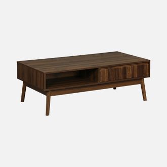 Sweeek Sweeek - Mesa De Centro Con Decoraci&oacute;n De Madera, 1 Caj&oacute;n, Linear, Madera Oscura, 110x59x39 Cm