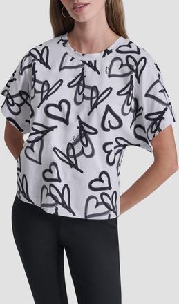 DKNY Print Tee Shirt in Ivory Graffiti Heart at Nordstrom, Size X-Small