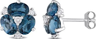 Mimi & Max 3ct TGW London Blue Topaz and 1/4ct TDW Diamond Floral Earrings in 14k White Gold