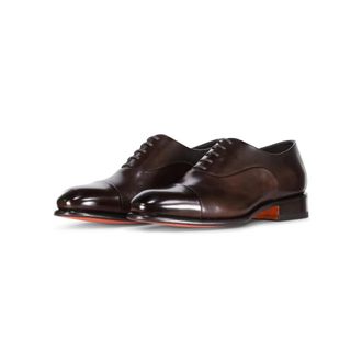 Santoni Antieke Leren Oxfords - Heren - Nette schoenen - Bruin - 42 1/2 EU - Leer - Schoenen