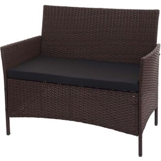 Hhg Non utilizzato] Divano sofa esterno giardino 2 posti Halden 106cm polyrattan marrone con cuscino antracite