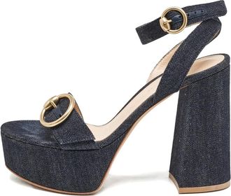 Gianvito Rossi Pre-owned 120 mm denim sandalen met plateauzool en gesp - Blauw