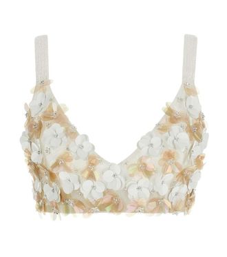 Parosh White Embellished Cropped Top