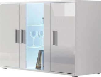 Mirjan24 Aparador Tornola 106, Blanco + Blanco Brillante, 80x120cm, N&uacute;mero De Puertas: 341cm, Aglomerado Laminado, Vidrio, Led