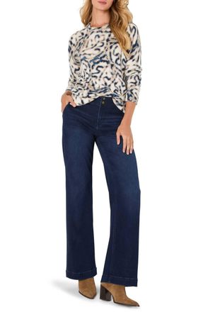 Nic+Zoe Supersoft Blurry Leaf Print Sweater In Indigo Multi