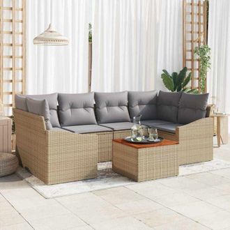 vidaXL Conjunto De Sof&aacute; De Jard&iacute;n 7 Pcs Beige, Gris Claro Vidaxl