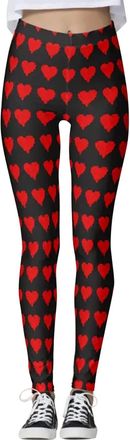 Generic Valentines Day High Waist Leggings with Hearts Heart Print Stretchy Tights Patterned Tights for Women Couple Red Heart Tummy Control Running Leggings 
