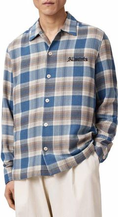 AllSaints Alta Plaid Cotton Flannel Button-Up Shirt in Blue at Nordstrom, Size Xx-Large