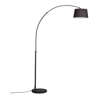 QAZQA Moderno L&aacute;mpara De Arco Moderna Negra Con Pantalla De Tela Negra - Arc Basic Textil /acero Redonda Adecuado Para Led Max. 1 X 20 Watt - Qazqa