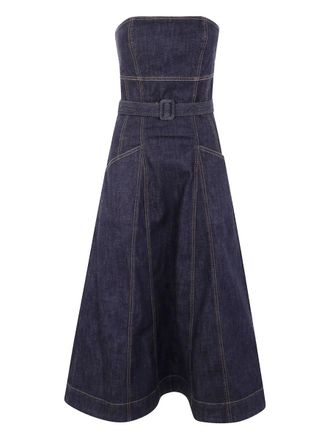 Self Portrait Indigo Denim Bandeau Midi Dress Clothing