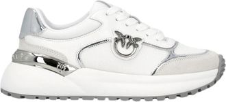 Pinko Witte Zilveren Sneakers Love Birds Ss 0019P027 - Heren - Sneakers - Wit - 41 EU - Leer - Schoenen