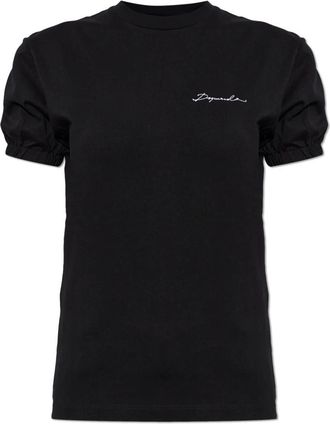 Dsquared2 Katoenen T-shirt met pofmouwen - Dames - T-shirts - Zwart - S - Katoen - Tops