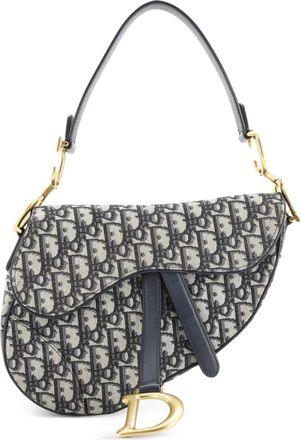 Dior Borsa a spalla Saddle media in tela con motivo Oblique - Blu