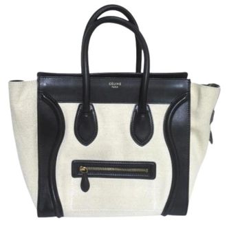 Celine Pre-owned Tote Bags, female, Beige, Size: ONE SIZE Pre-owned Luggage Mini Shopper Canvas Leather Tote Bag