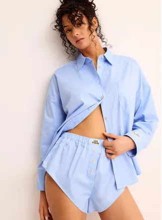 Love Stories Womens Jamesy blue poplin mini pyjama short