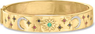 Ross-Simons Multi-Gemstone Celestial Bangle Bracelet With Diamond Accents in 18kt Gold Over Sterling