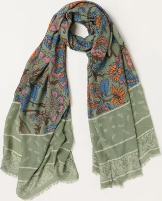 Fat Face FatFace Green Paisley Floral Lightweight Scarf