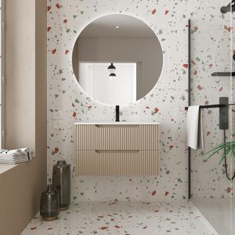 Aurlane Aurlane - Mueble De Ba&ntilde;o 80cm Marr&oacute;n Glac&eacute; - Cajones Mdf Ondulado - Lavabo Empotrable
