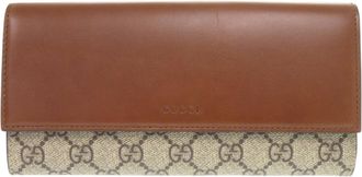 Gucci Beige Brown Gg Supreme Leather Long Wallet (Bi-Fold) (Pre-Owned)