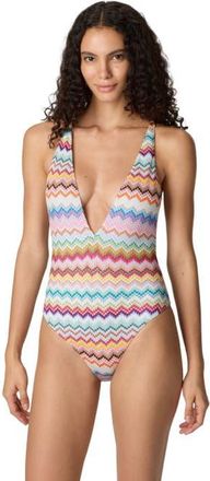 Missoni One-piece Swimsuit In Lam&eacute; Viscose With Pixel-effect Zigzag Pattern And V-neckline in Multicoloured at Nordstrom, Size 36 It