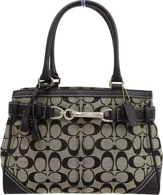Coach Signature Black Gray Canvas Leather Handbag Tote Bag (Pre-Owned)