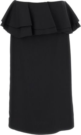 Plan C Black Sable Ruffled Midi Skirt