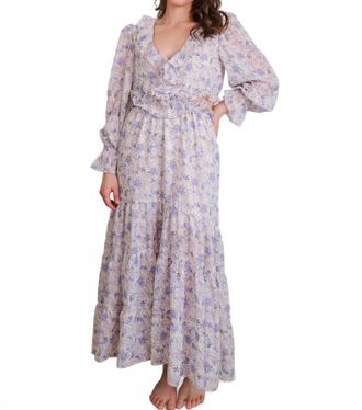 Bishop + Young Paloma Cut-Out Dress Botanical Print In Purple Cream Botanical