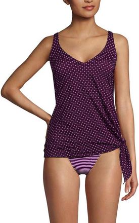 Lands End Slender Suit Fauxkini One Piece Swimsuit in Dark Wine Geo/mini Stripe at Nordstrom, Size 10