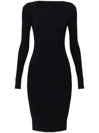 Maison Margiela Bodycon Mini Dress with Asymmetrical Neckline and Long Sleeves