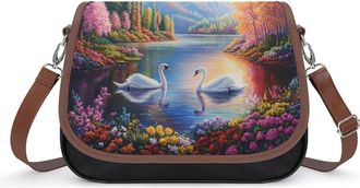 Generic Rainbow Lake Swan Crossbody Bags for Women Shoulder Messenger Bag Purse Handbags