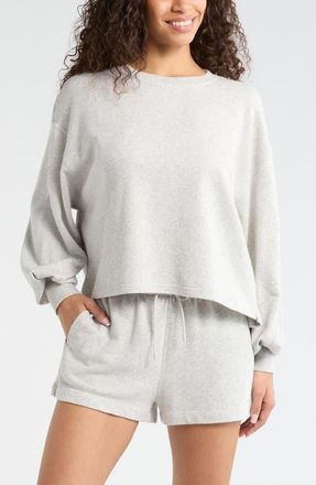 Zella Go Easy French Terry Crewneck Sweatshirt in Grey Light Heather at Nordstrom, Size Xx-Large