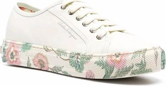 Ferragamo Womens Floral Trim Low Top Sneakers In White