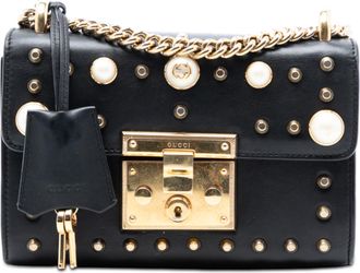 Gucci Tweedekans Kleine Parels Studded Leer Padlock Schoudertas