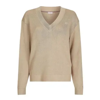 Tommy Hilfiger V-neck Knitwear, female, Beige, Size: XL V-neck Knitwear