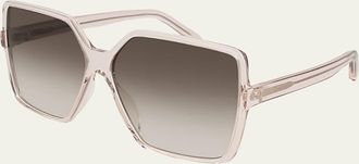 Saint Laurent SL 232 Betty Oversized Square Transparent Acetate Sunglasses, Nude