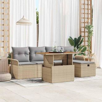 vidaXL Vidaxl - Conjunto De Sof&aacute; De Jard&iacute;n 6 Pcs Beige Rat&aacute;n Sint&eacute;tico