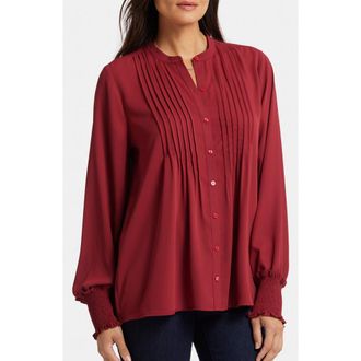 NYDJ Pleated Peasant Blouse in Wild Currant at Nordstrom, Size Xx-Small