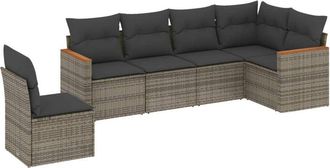 vidaXL Vidaxl - Set De Muebles De Jard&iacute;n 6 Pzas Y Cojines Rat&aacute;n Sint&eacute;tico Gris