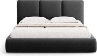 Cosmopolitan Design Cama con cabecero y ba&uacute;l 140x200cm de terciopelo gris oscuro
