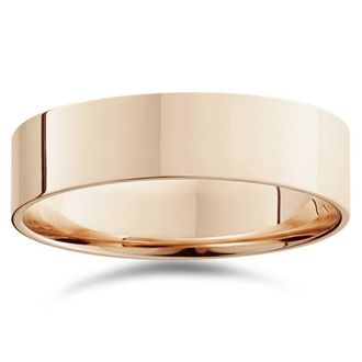 Pompeii3 6mm Flat High Polished Plain Wedding Band 14K Rose Gold Size Selectable