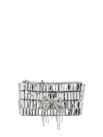 Self Portrait mini bow-embellishment clutch bag - Silver