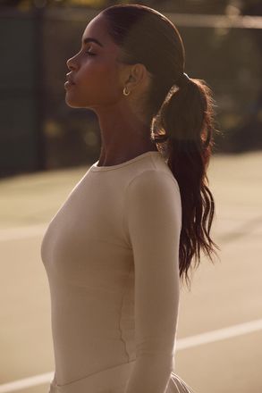 Alo | Ribbed Modal Long Sleeve Top in Macadamia Beige, Size: XS